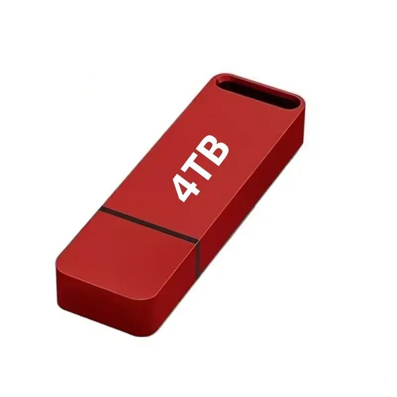 Red waterproof USB flash drive, 4TB capacity label and black USB connector