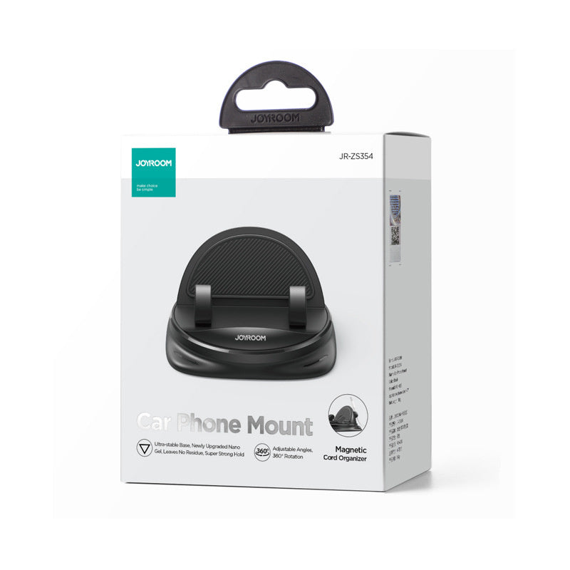 Black car phone mount in retail box with suction-style base