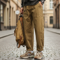 Relaxed straight-leg cargo pants, brown color view