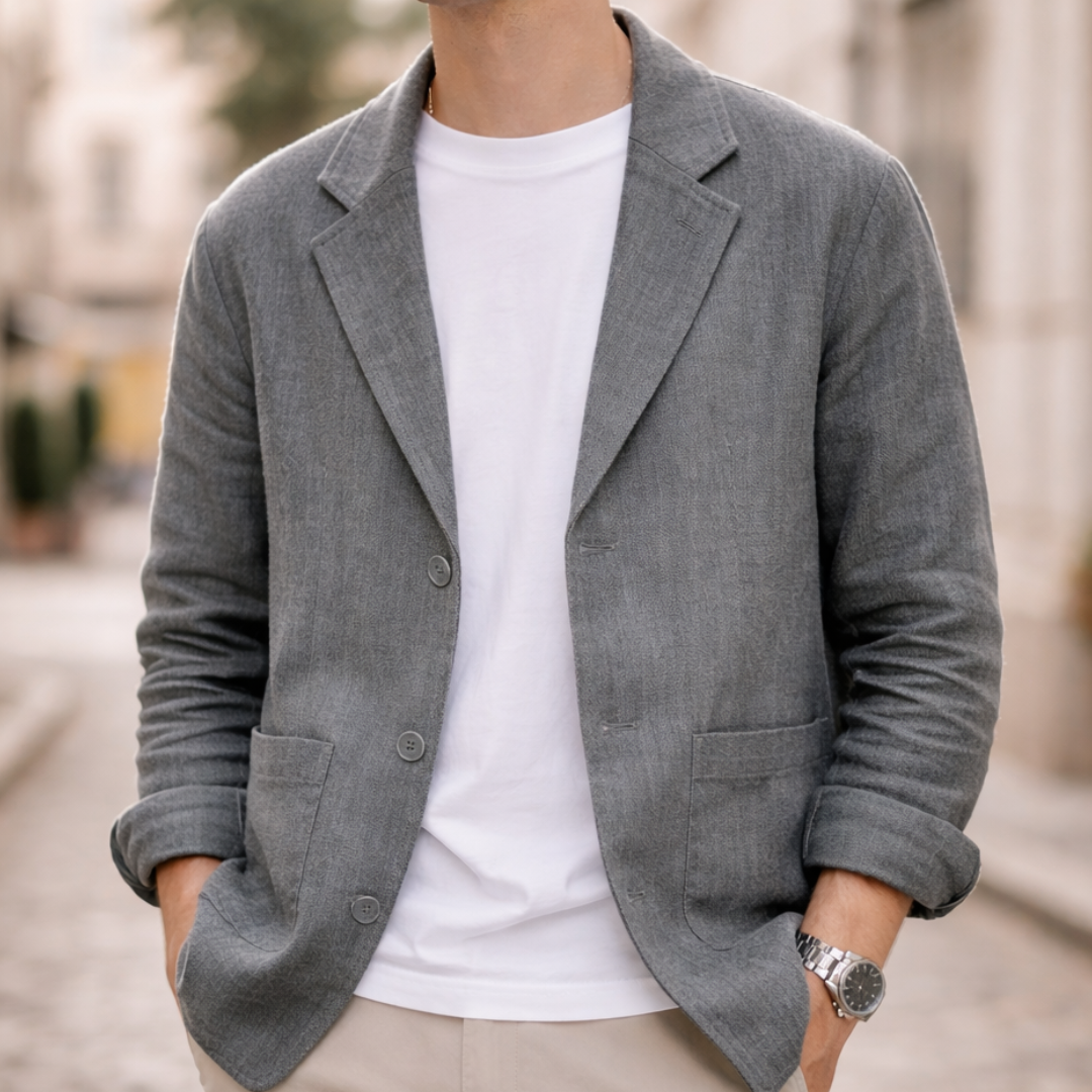 Two-button lightweight casual blazer, gray color view