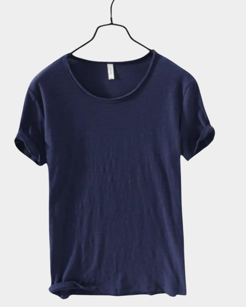 Men's scoop-neck T-shirt in navy, short sleeves, relaxed fit