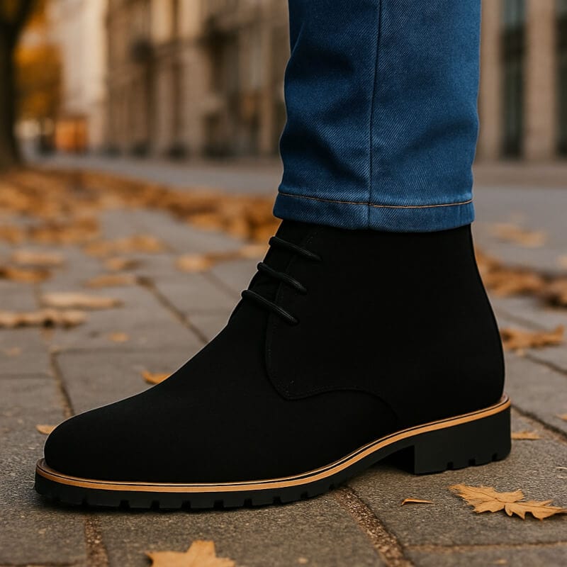 Structured lug-sole ankle boots, side profile