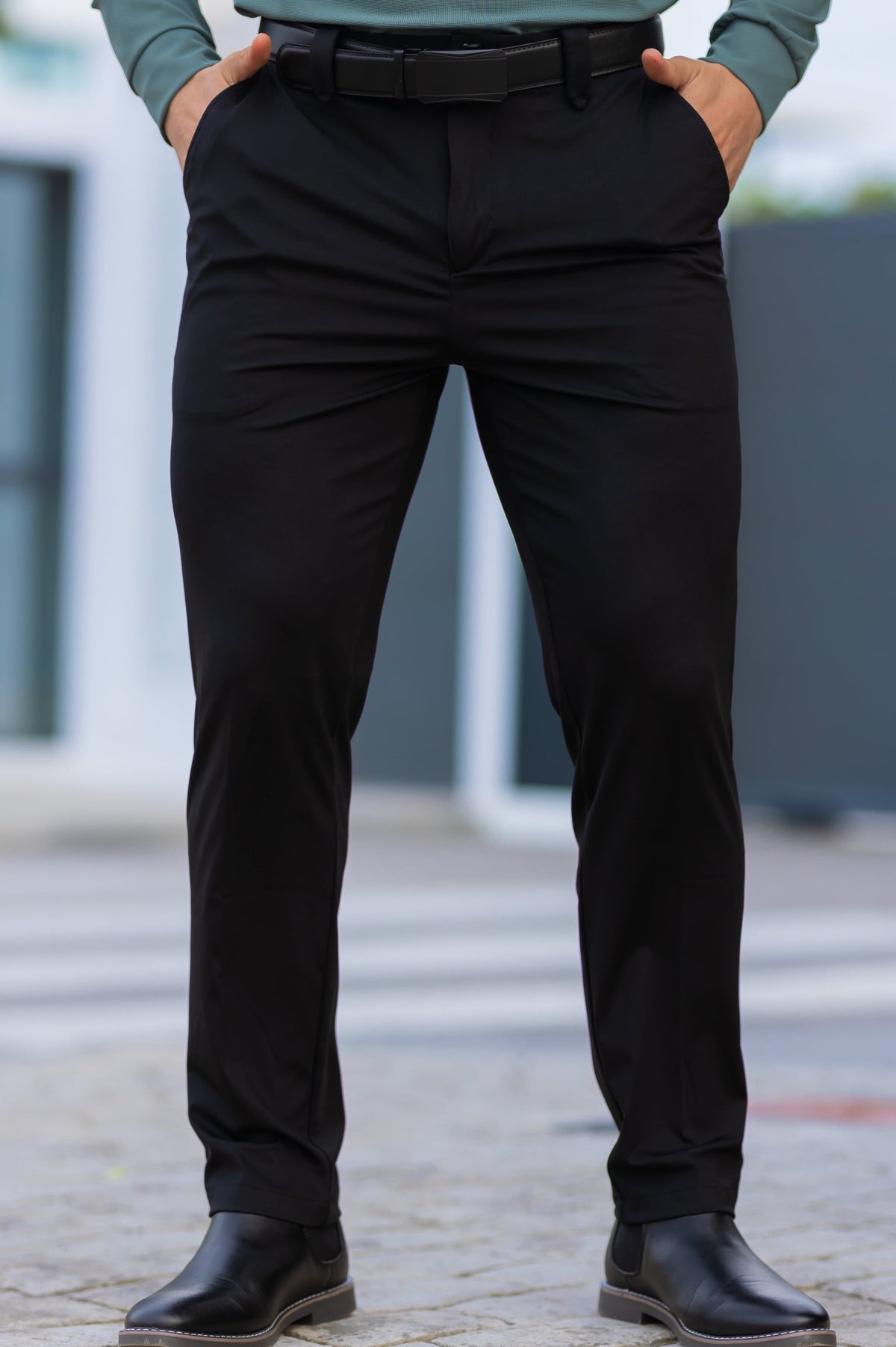 Tailored tapered ankle pants, side profile