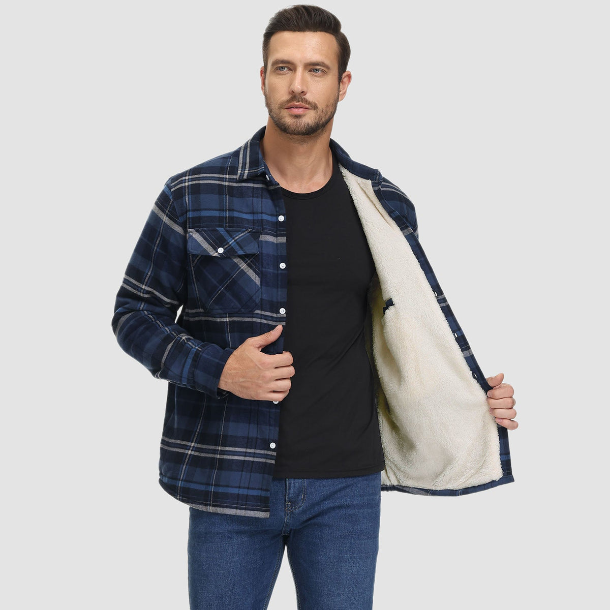 Men's Plaid Fleece Lined Jacket