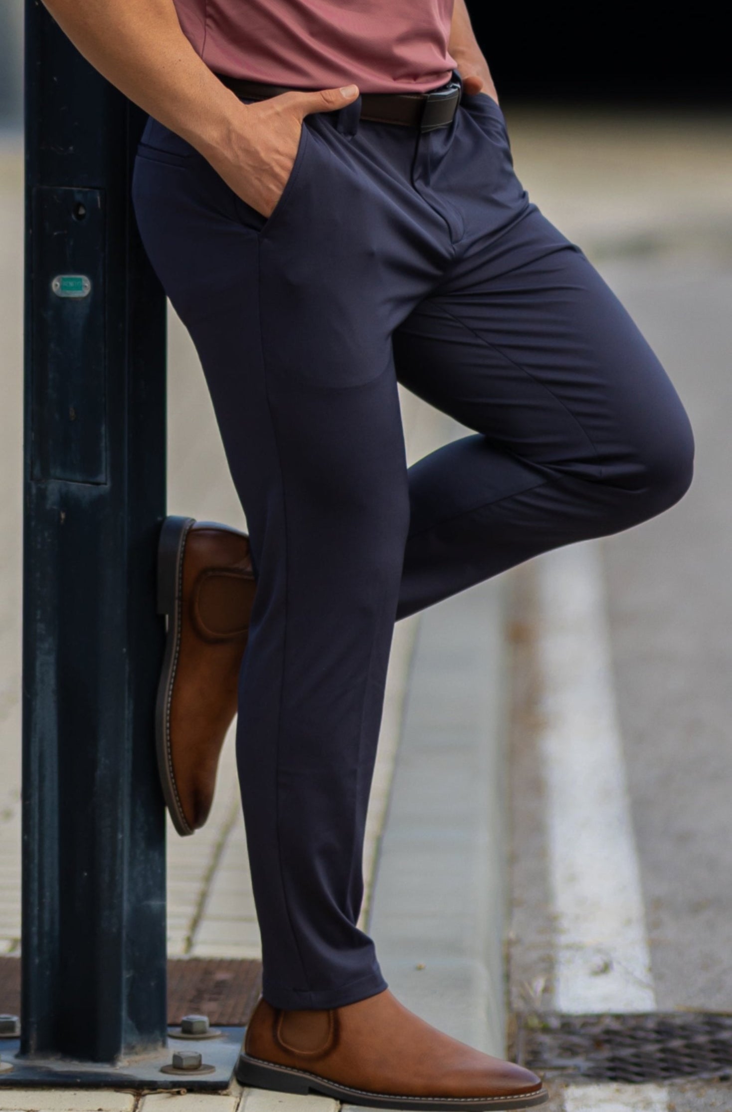 Tailored tapered ankle pants, styled front view