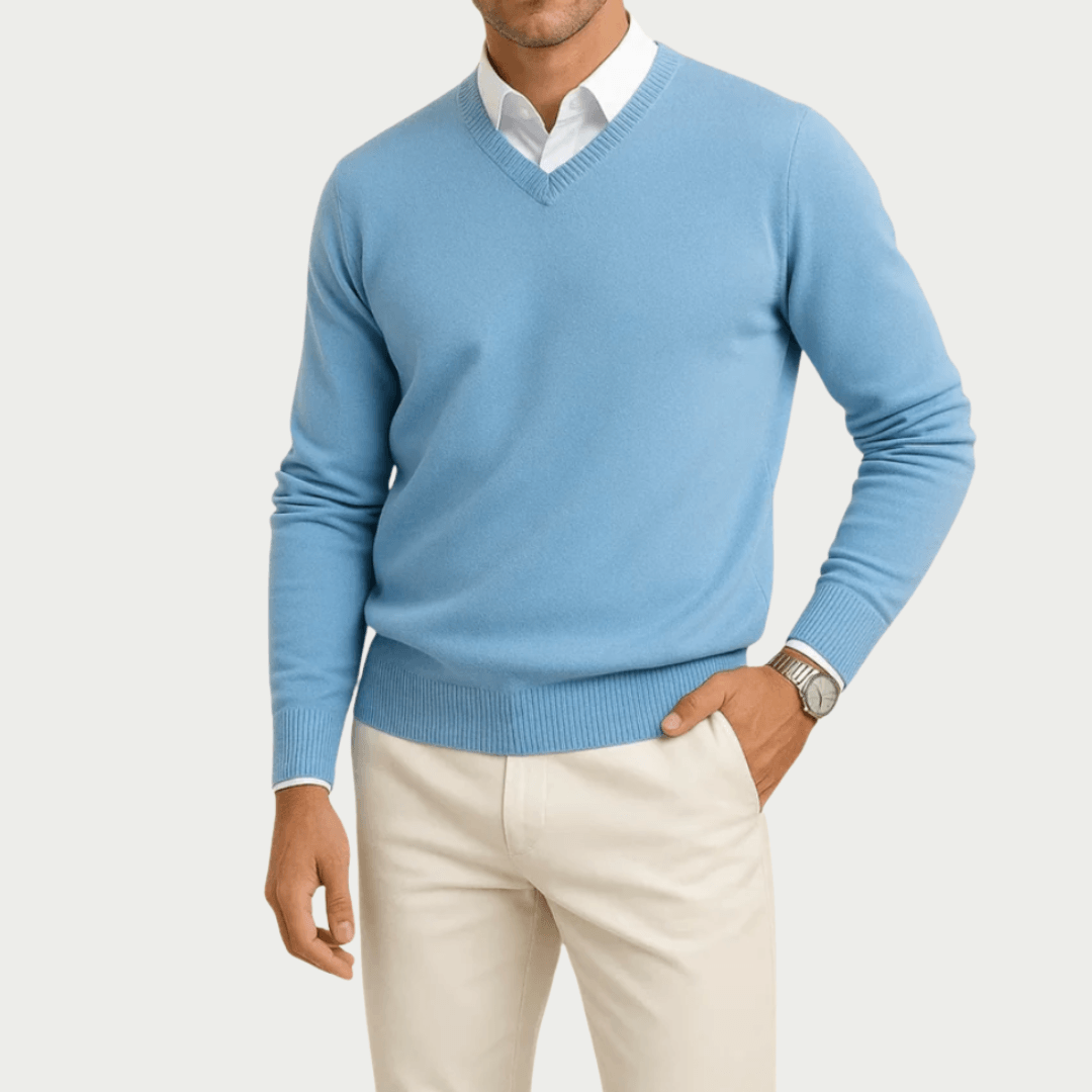 Slim fit v-neck sweater, light blue color view