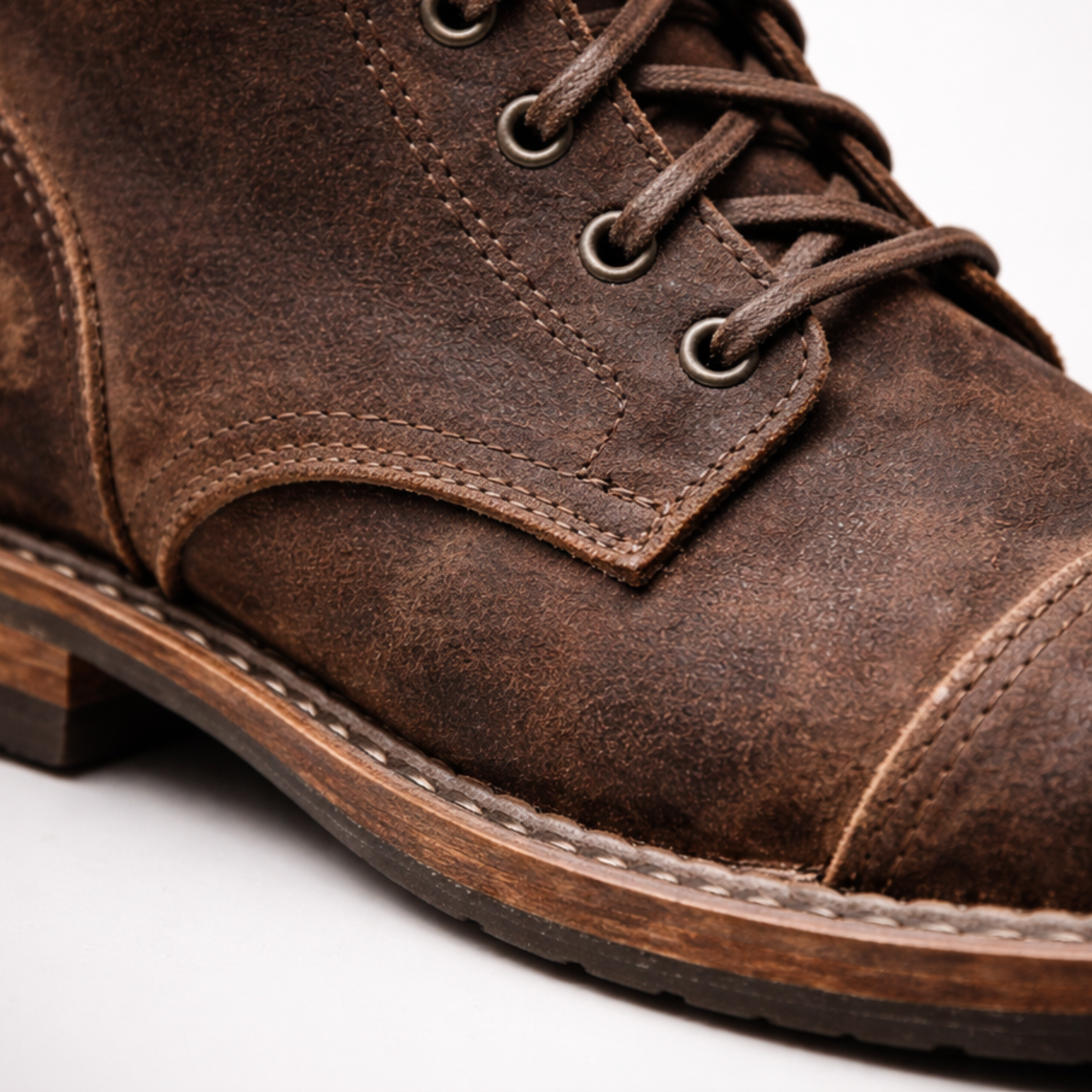 Combat-style lace-up boots, close-up detail