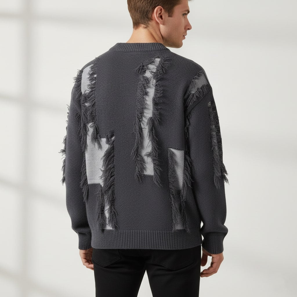 Textured frayed crewneck sweater, additional styled view