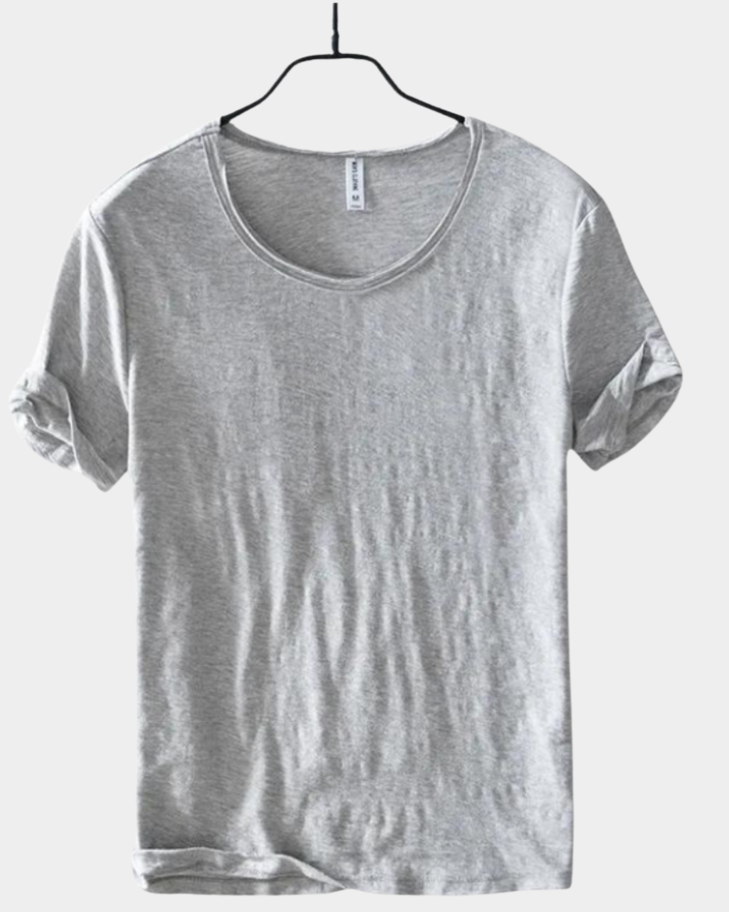 Men's scoop-neck T-shirt in gray, short sleeves, relaxed fit