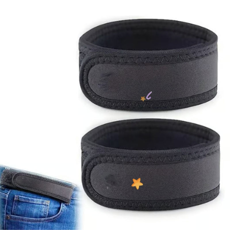 Set of two black buckleless belts, flat padded no-buckle straps