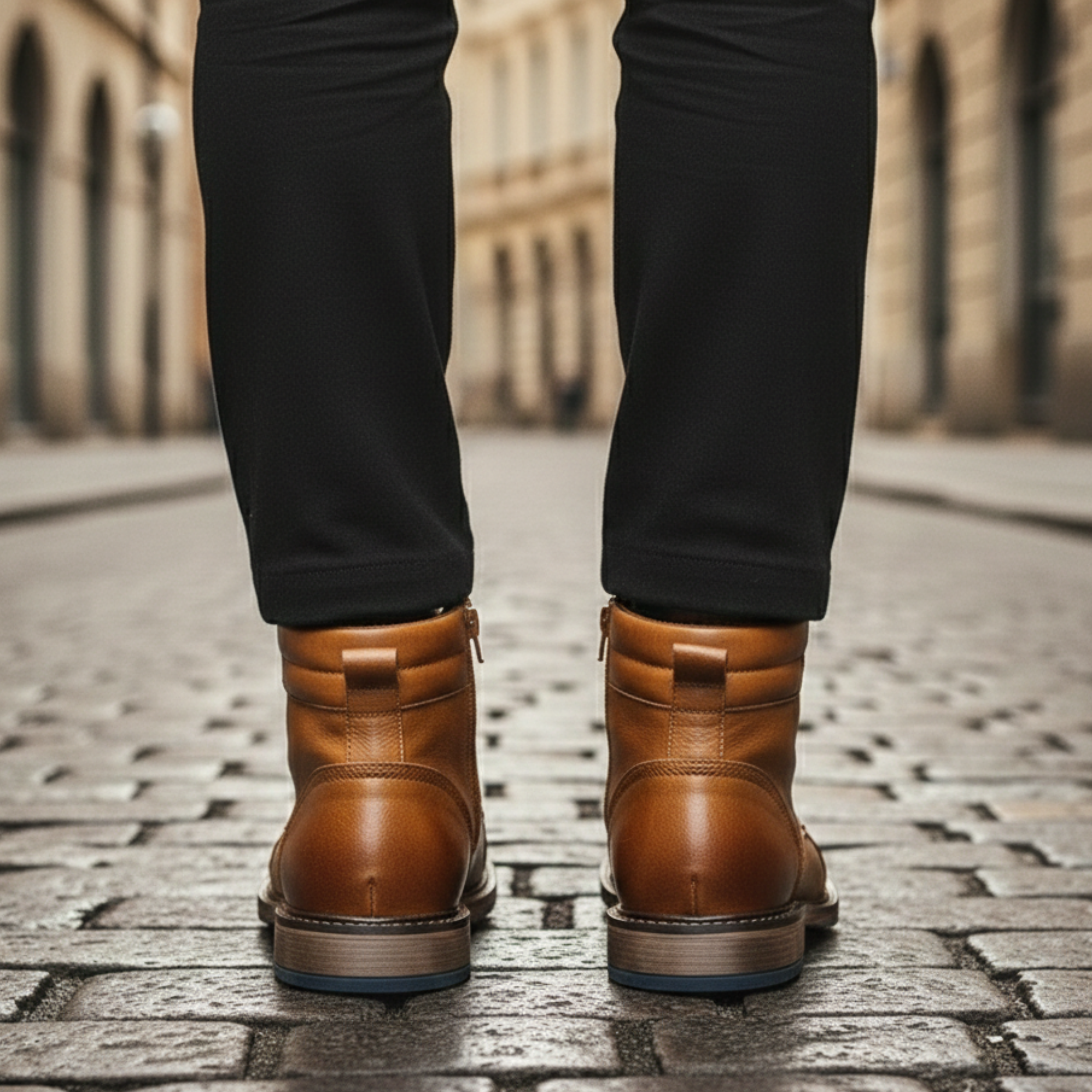 Structured ankle lace-up boots, styled front view
