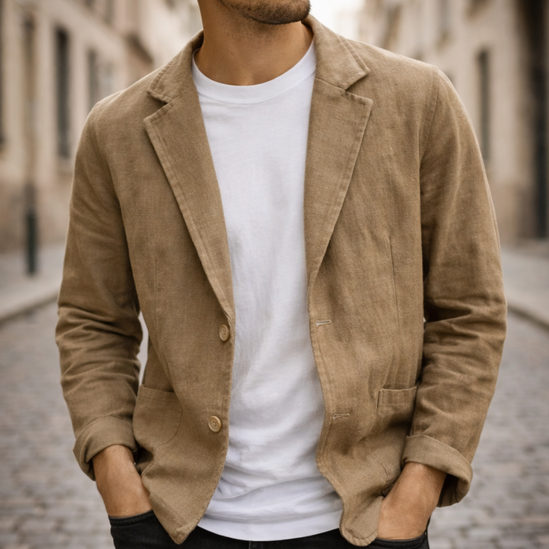 Two-button lightweight casual blazer, brown color view
