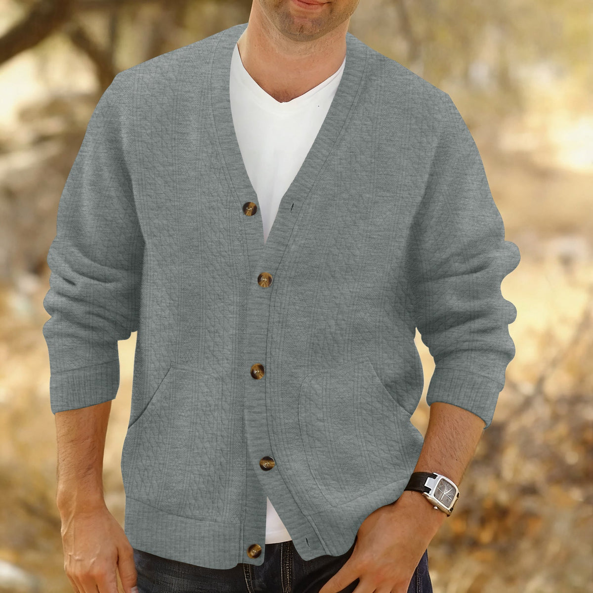 Men's Textured Knit Button Cardigan