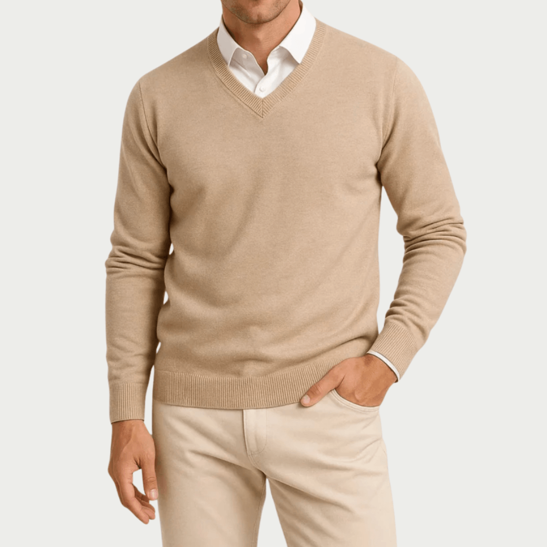 Slim fit v-neck sweater, camel color view