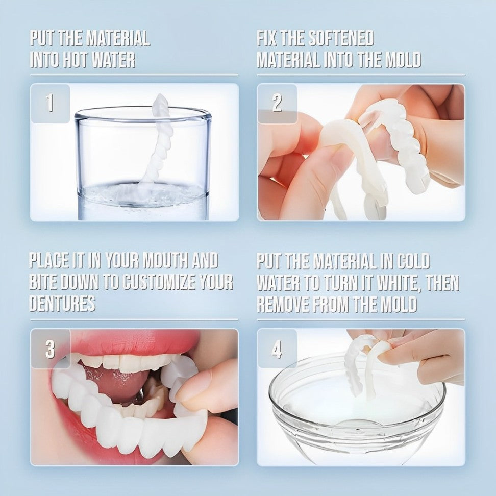 Cosmetic snap-on smile veneer steps with hot water molding process