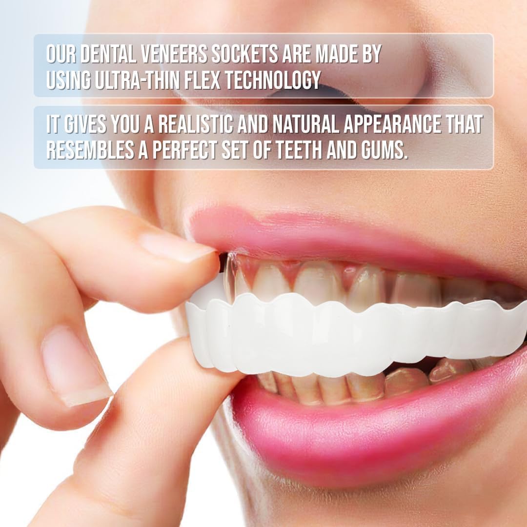 Cosmetic dental veneers being placed over front teeth by hand