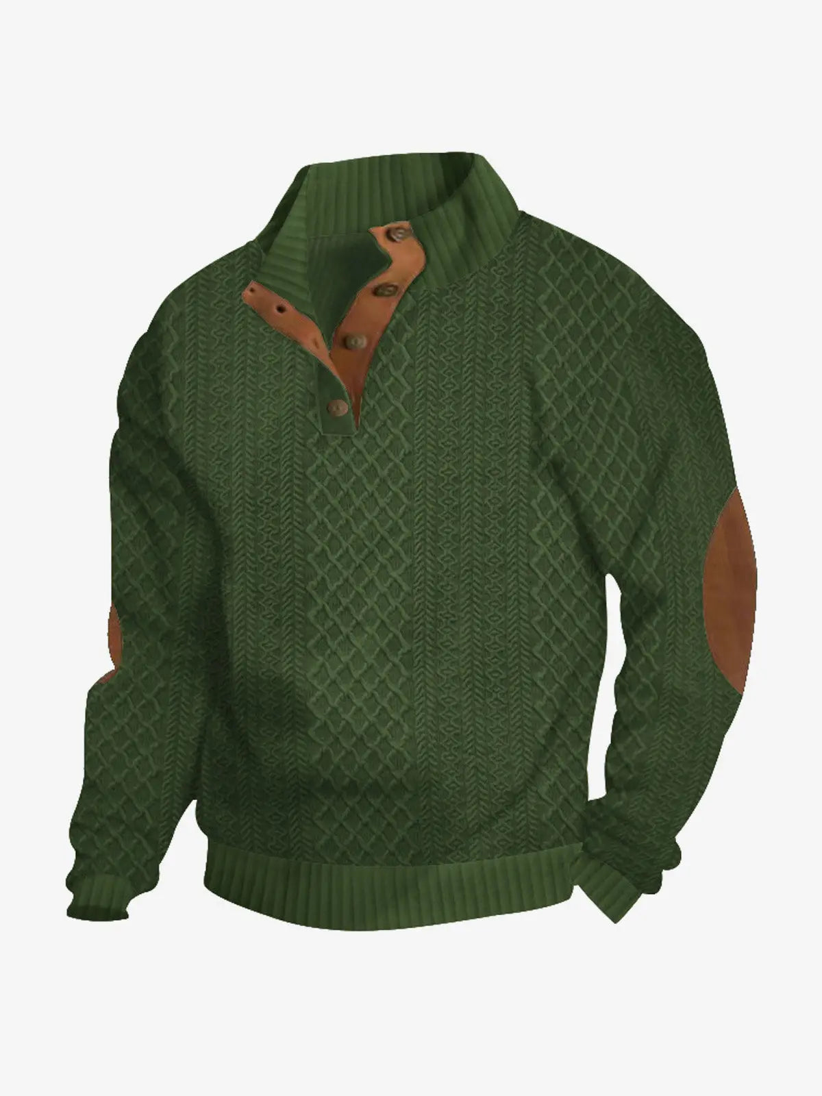 Elbow patch cable knit pullover, green color view
