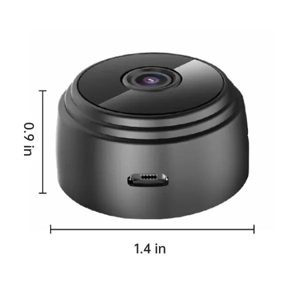 Compact black RV backup camera with visible charging port, 1.4 in