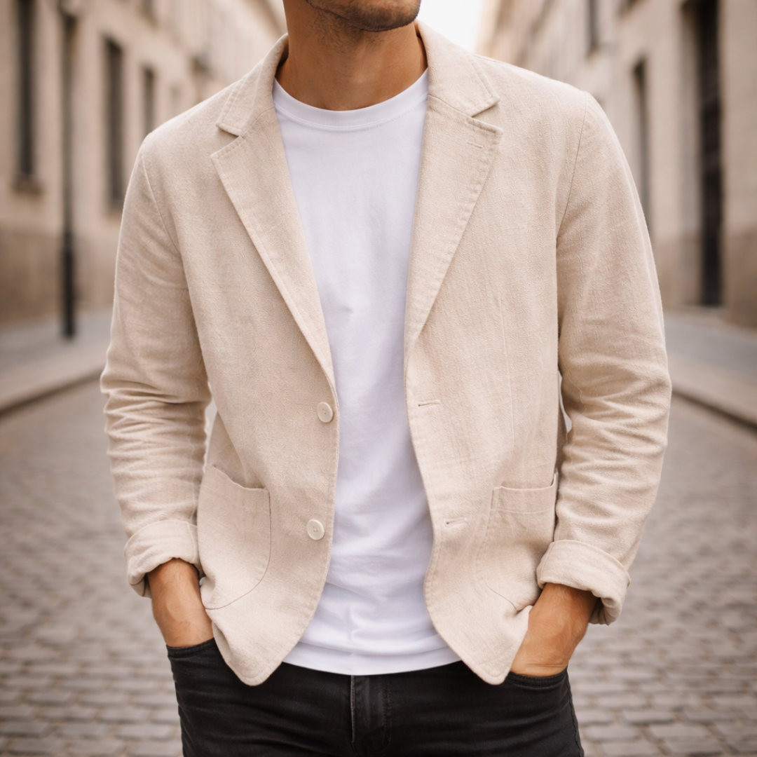 Two-button lightweight casual blazer, beige color view
