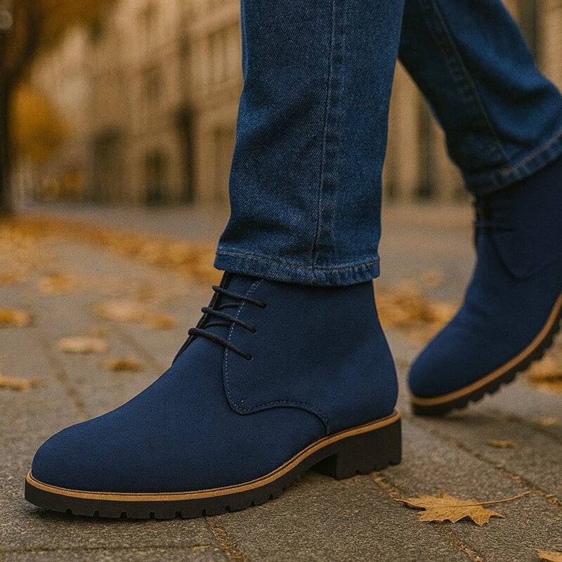 Structured lug-sole ankle boots, styled front view