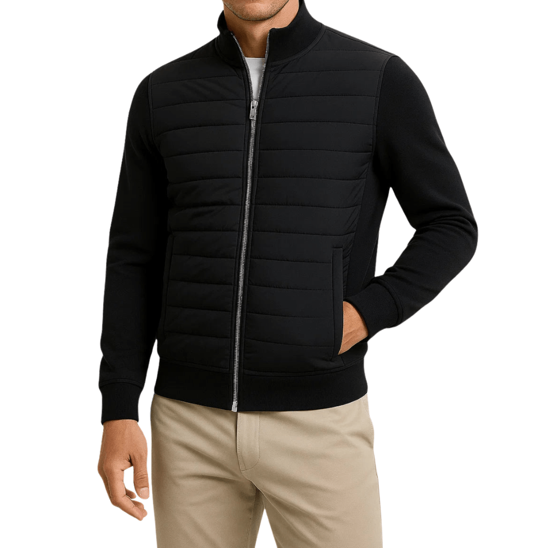 Hybrid quilted puffer jacket, black color view