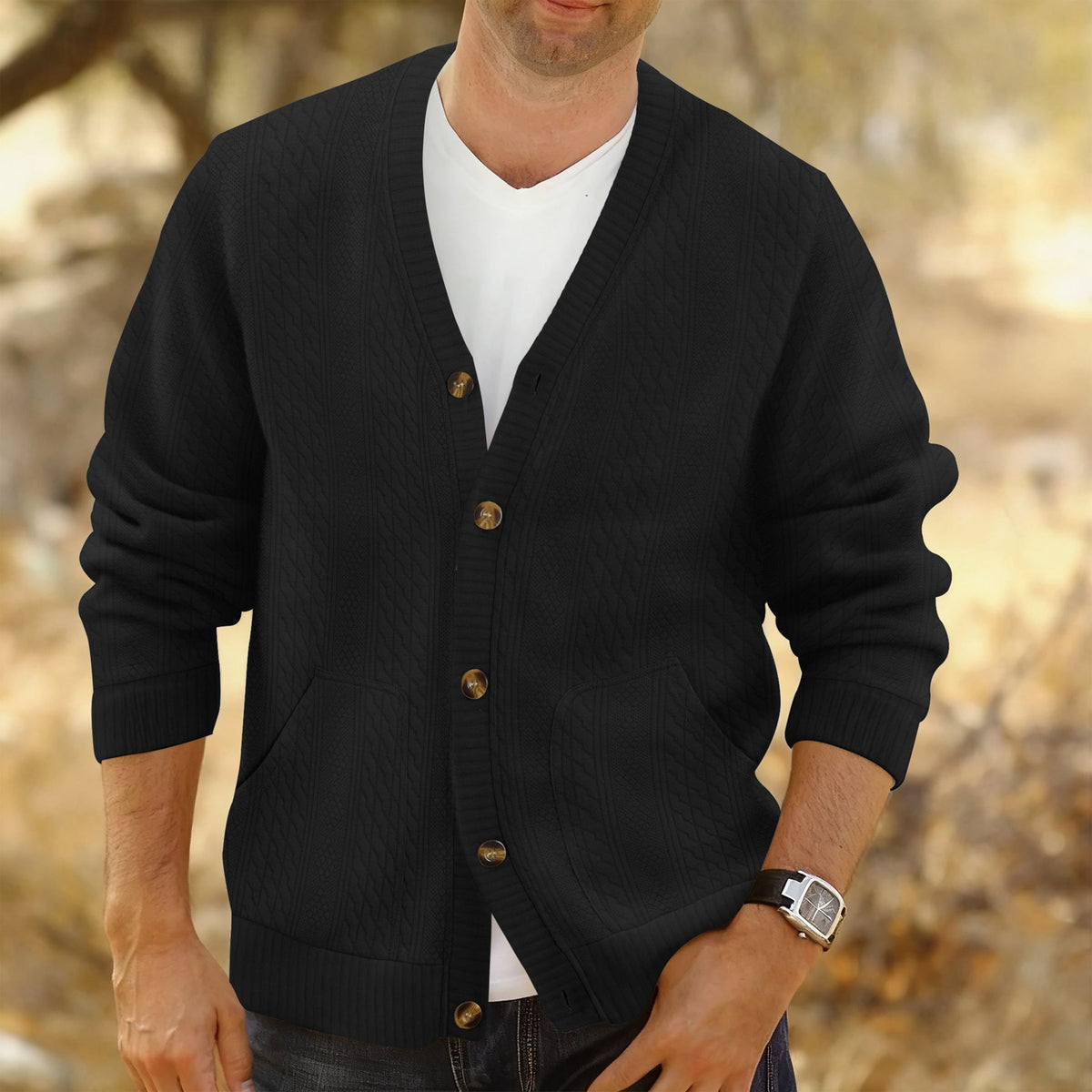 Men's Textured Knit Button Cardigan