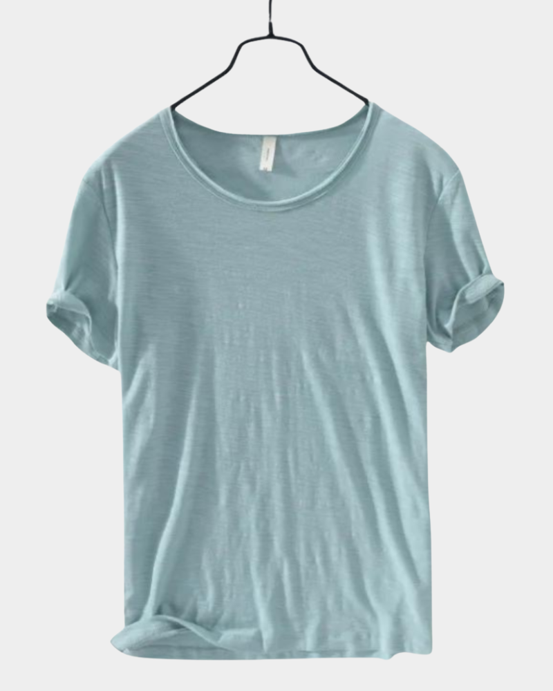 Men's scoop-neck T-shirt in mint blue, short sleeves, relaxed fit