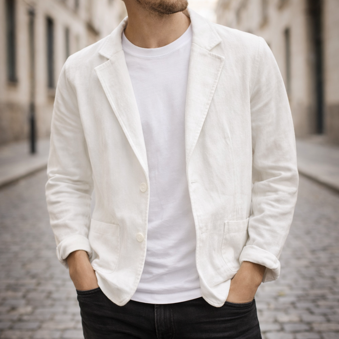Two-button lightweight casual blazer, white color view