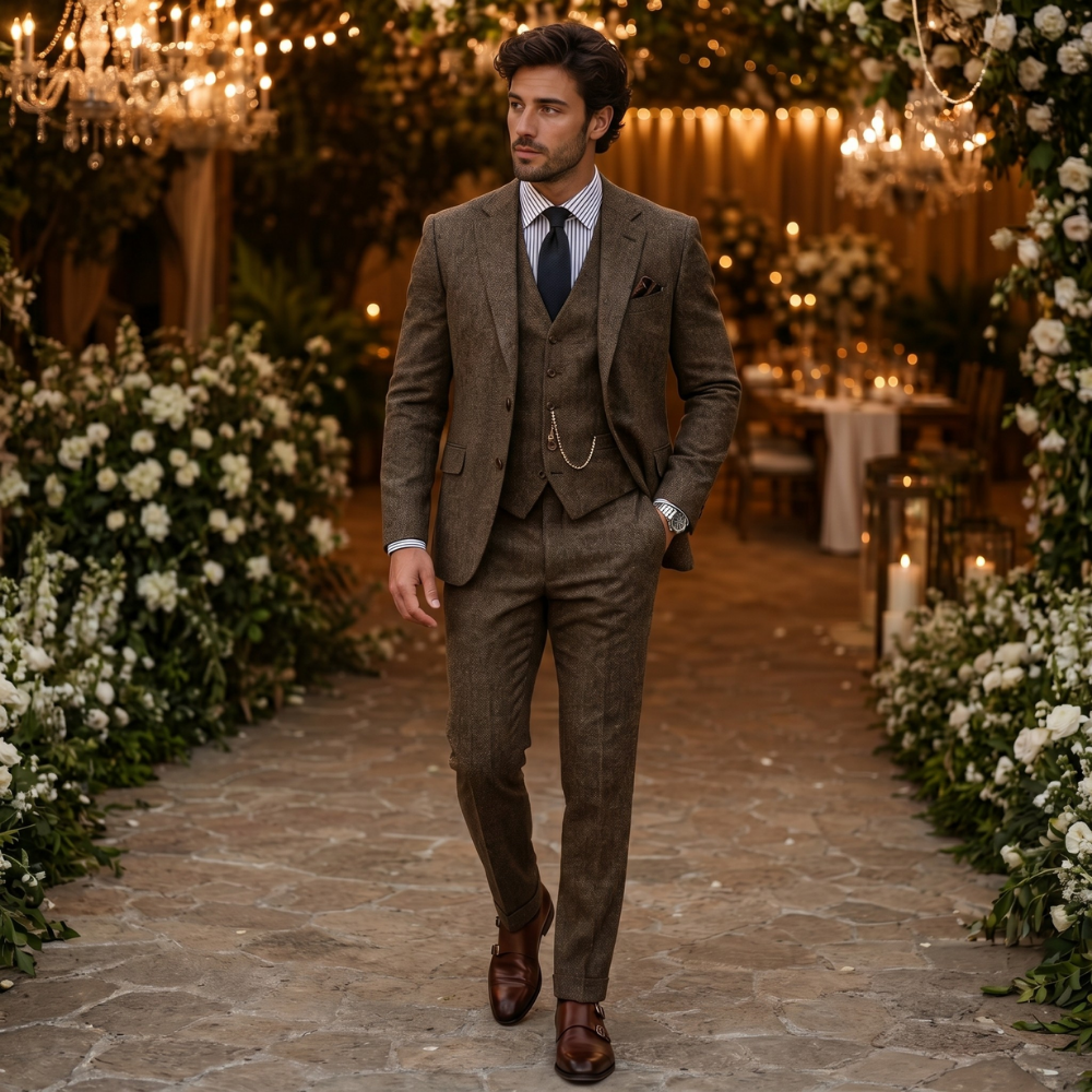 Men's Tailored Three Piece Tweed Suit