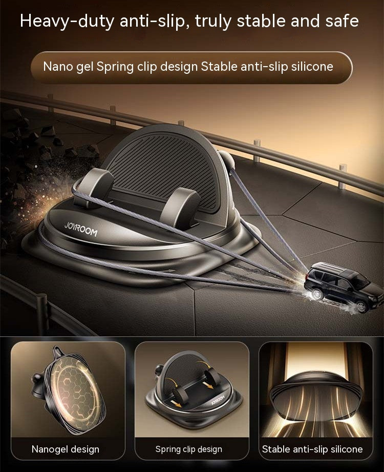 Black car phone mount with textured pad and adjustable spring clip arms