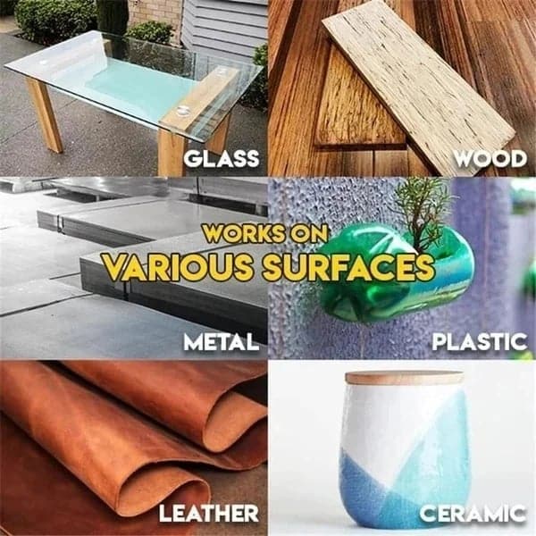 Multi-surface adhesive for glass, wood, metal, plastic, leather, ceramic