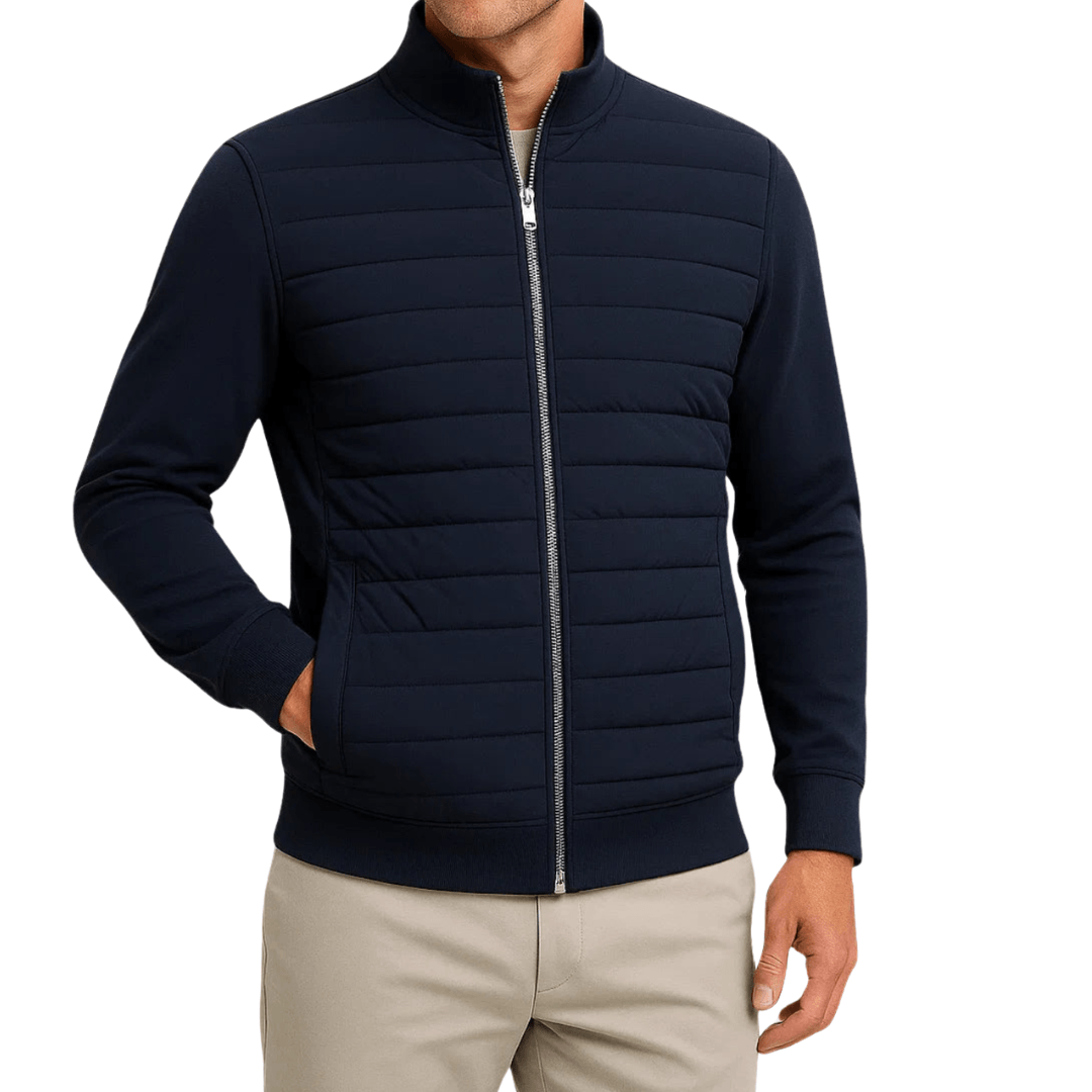 Hybrid quilted puffer jacket, navy blue color view
