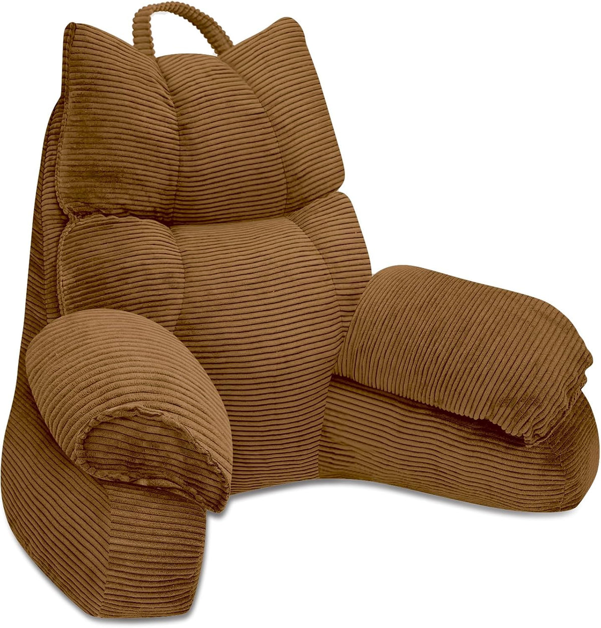 Lounge pillow with arm support, brown striped fabric, rolled side bolsters