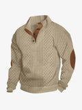 Elbow patch cable knit pullover, beige front view