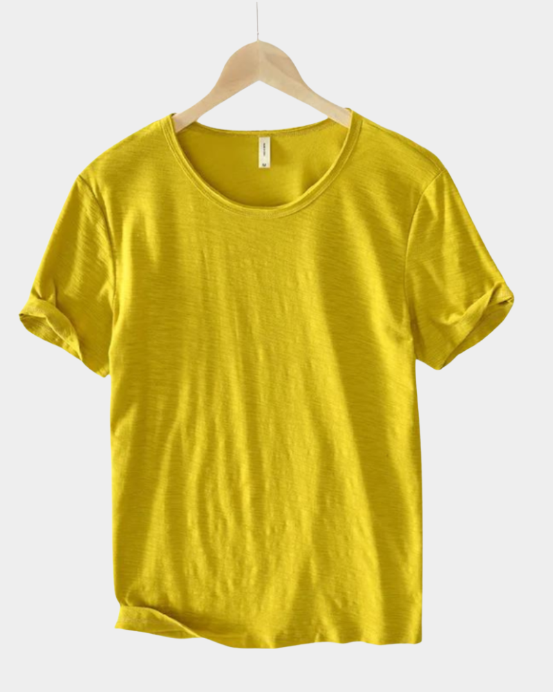 Men's scoop-neck T-shirt in yellow, short sleeves, relaxed fit