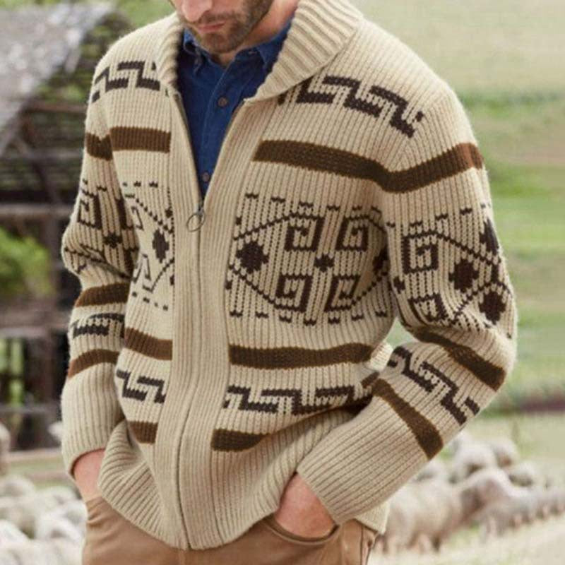 Men's Aztec Print Zip Cardigan