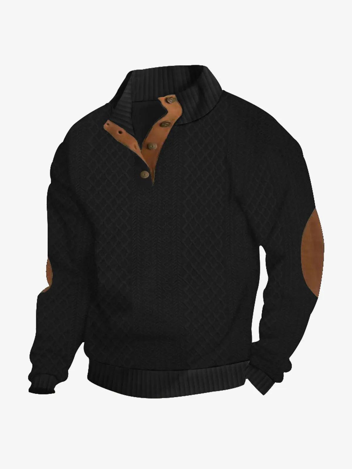 Elbow patch cable knit pullover, black color view