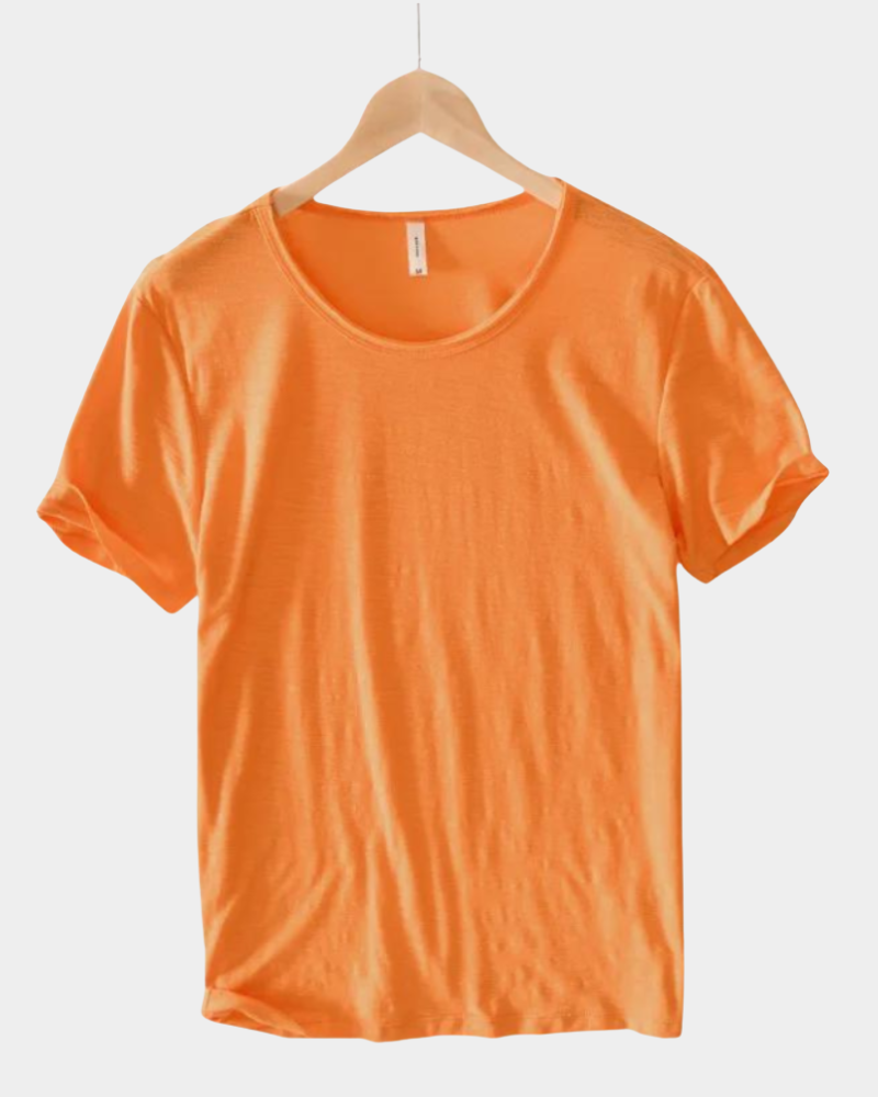 Men's scoop-neck T-shirt in orange, short sleeves, relaxed fit