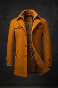 Textured collar winter coat, brown color view