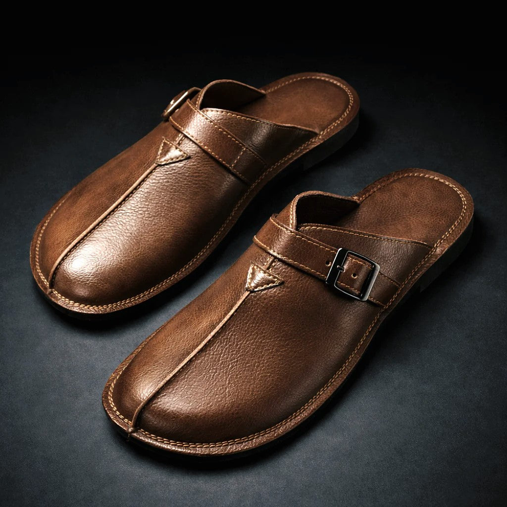 Men's Buckle Strap Backless Loafers