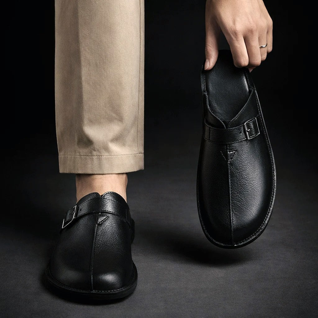 Men's Buckle Strap Backless Loafers
