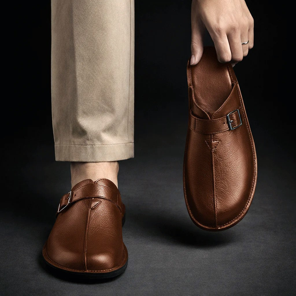 Men's Buckle Strap Backless Loafers