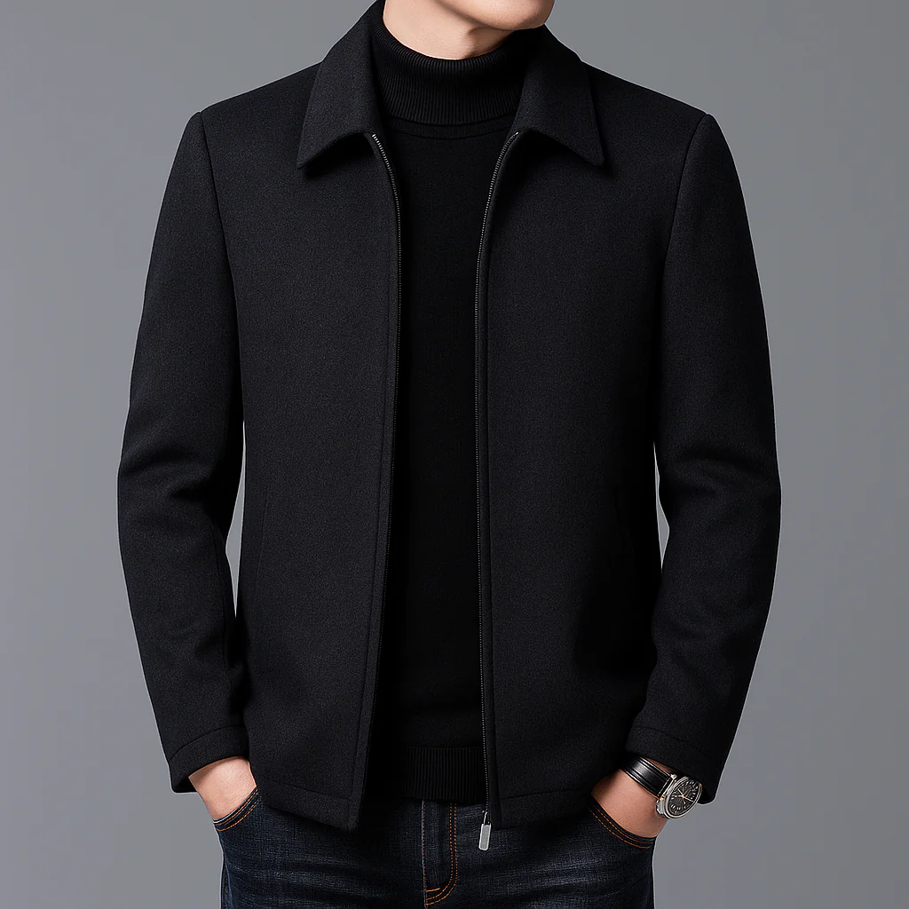 Streamlined minimalist zip jacket, side profile