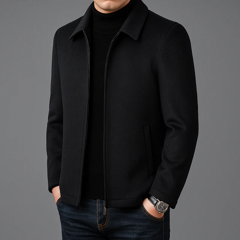 Streamlined minimalist zip jacket, texture close-up