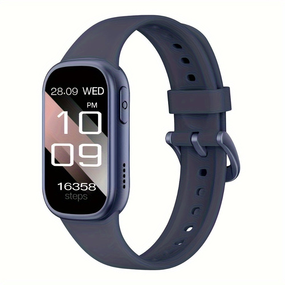 Navy waterproof smartwatch with silicone band and rectangular touchscreen