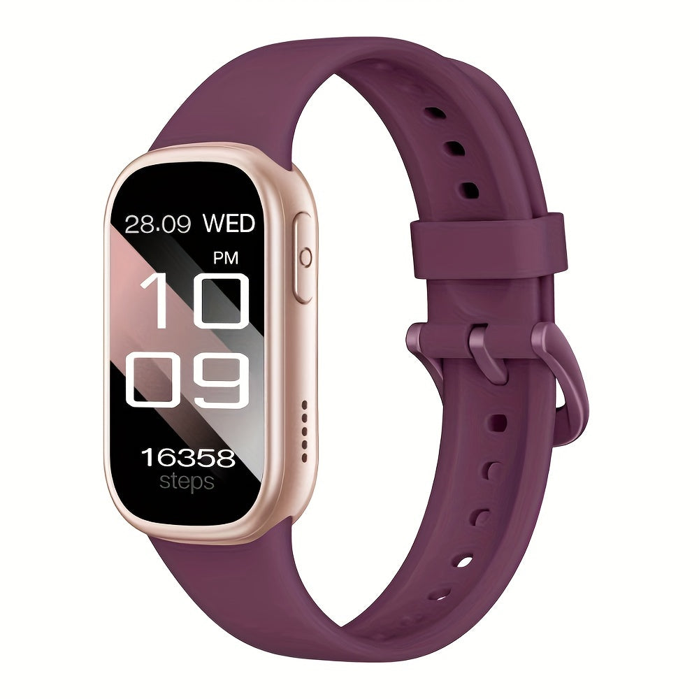 Burgundy waterproof smartwatch with silicone strap and rectangular touchscreen
