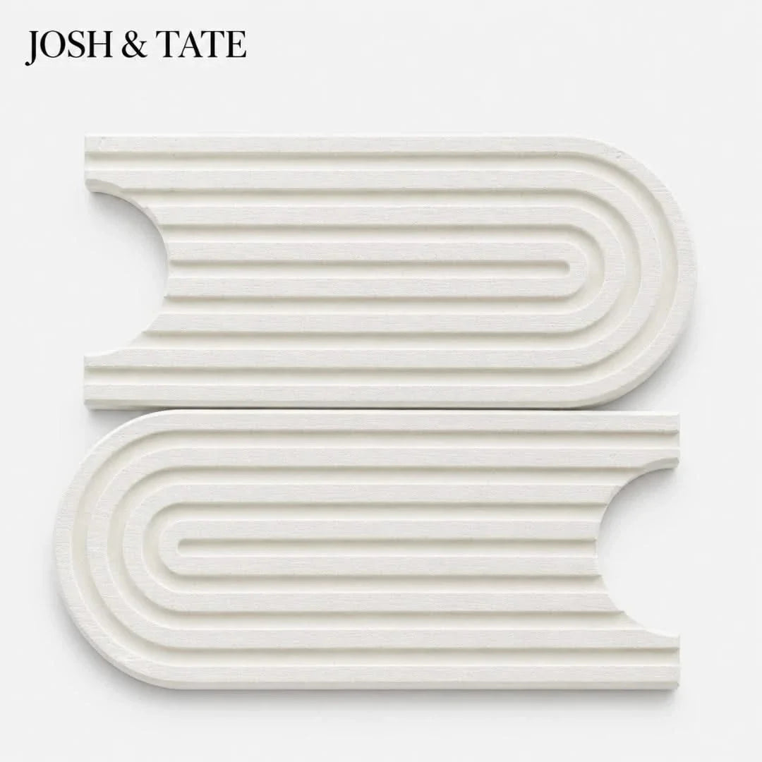 White diatomite faucet splash pad mat with channel ridges and curved cutouts
