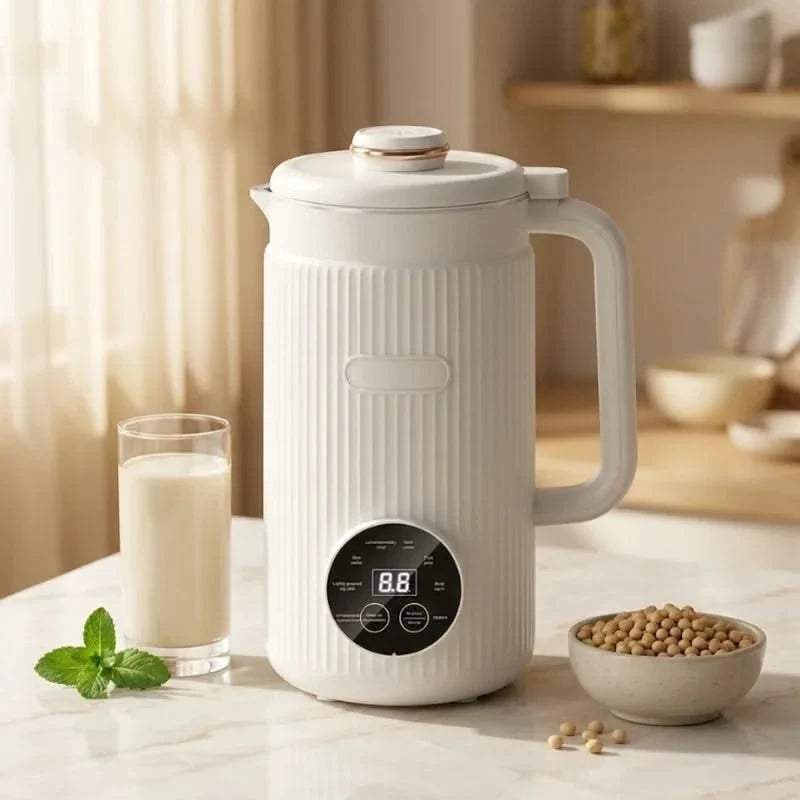 White automatic blender pitcher with handle and digital mode display