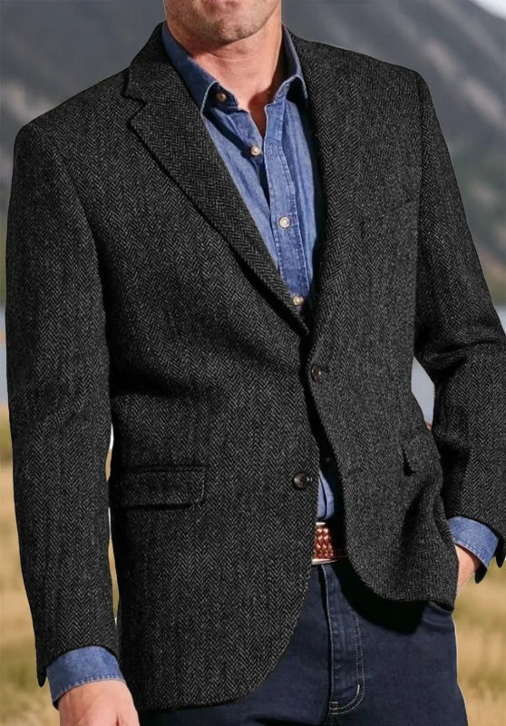 Notch lapel two-button blazer, black color view