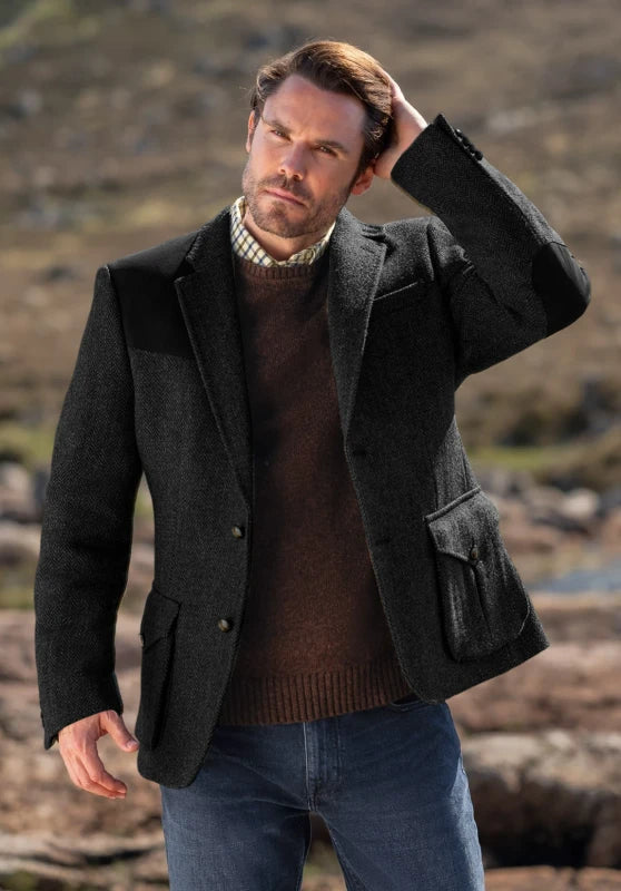 Contrast shoulder panel blazer, black color view